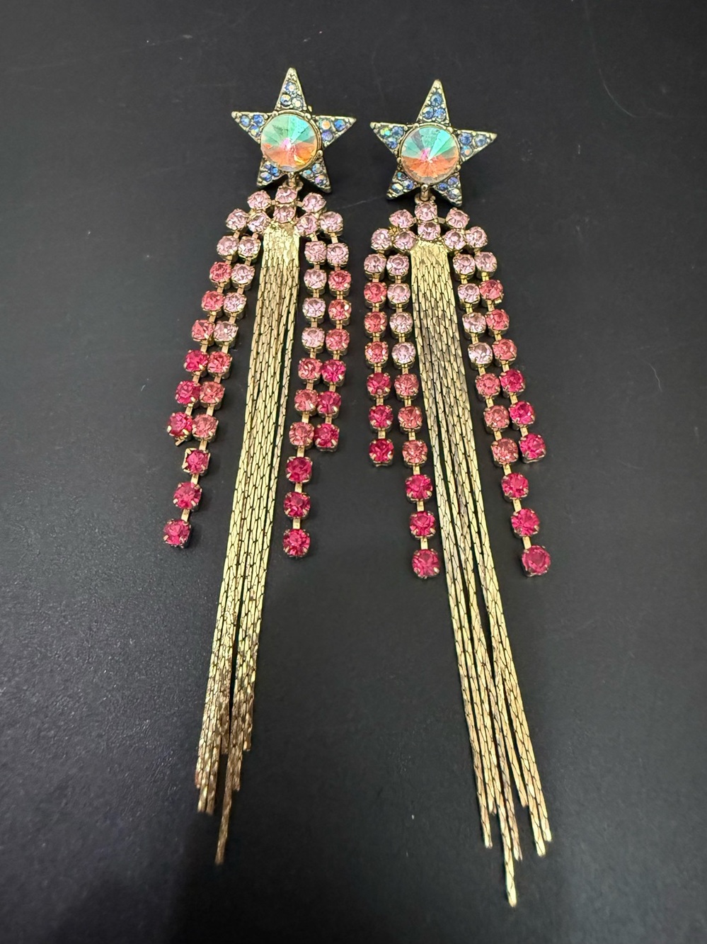 Retired BETSEY JOHNSON Magic Show Star Celestial Fringe Chandelier Earrings